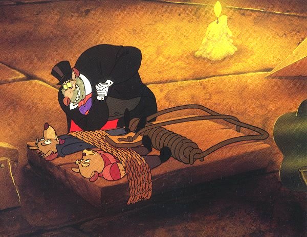 Basil and Dr. Dawson trapped by Ratigan!