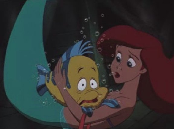 Ariel comforts a scared Flounder!