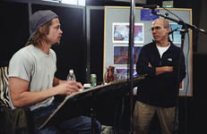Brad Pitt and Jeffrey Katzenberg in the recording booth