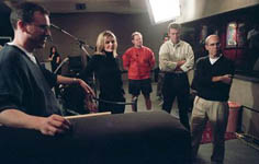 Michelle Pfeiffer and the crew during a recording session